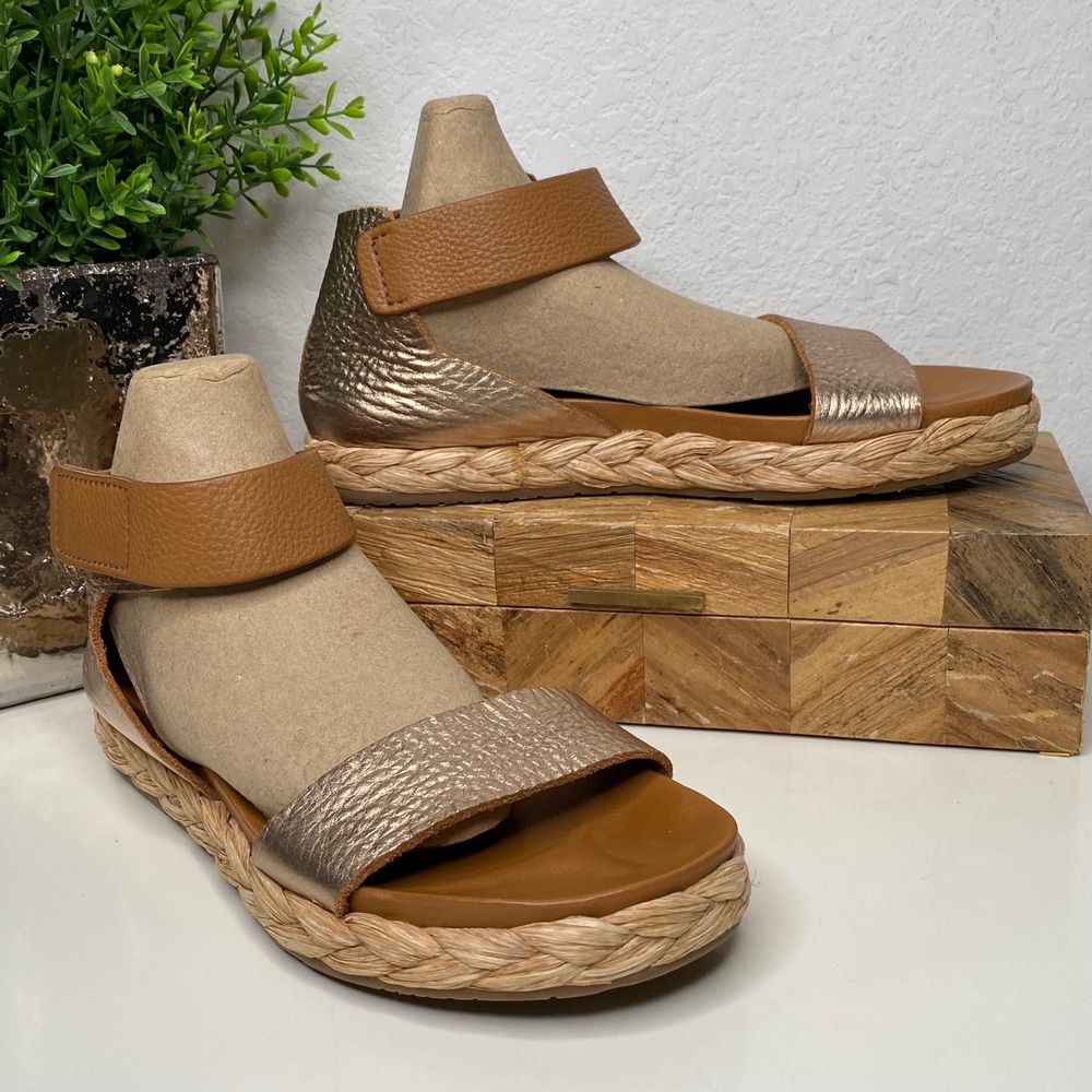 Pedro Garcia Metallic Bronze and Tan Espadrille Sandals